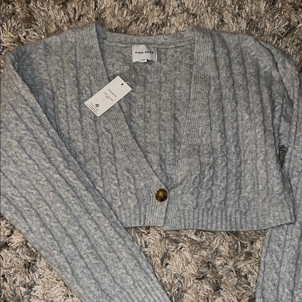 Pink Rose Women's Gray Cable Knit Sweater